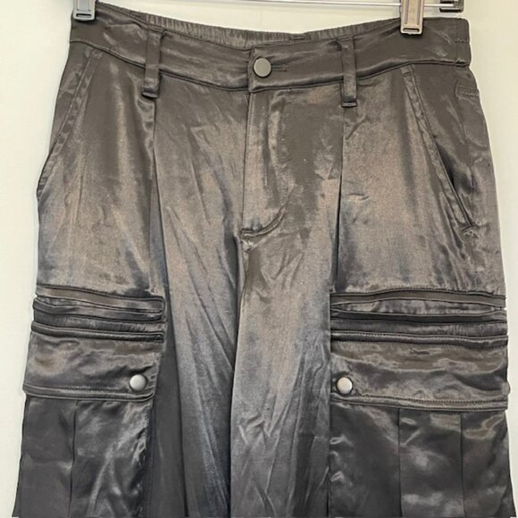Alice & Olivia Joette Satin Slouchy Cargo Pants Wide Leg Relaxed Black Size 2 - Picture 3 of 7